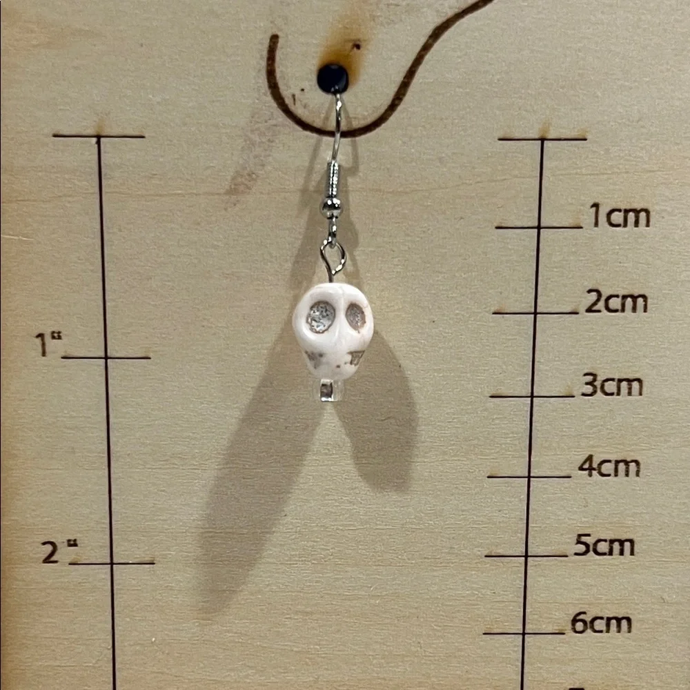 White Howlite Skull Drop Earrings